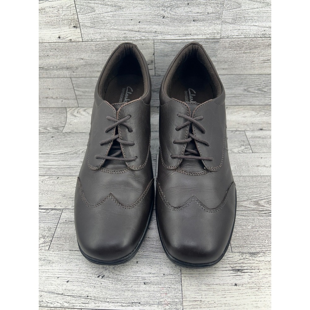 Clarks Bendables Women Brown Leather Wingtip Lace Up Block Heel Shoes 12M